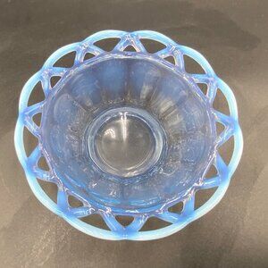 Vintage IMPERIAL GLASS LACE EDGE KATY BLUE DIAMOND Opalescent Laced BOWL